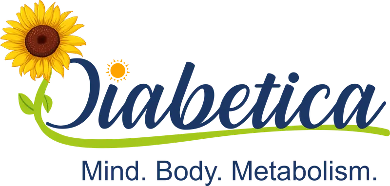 Diabetica Care logo — sunflower emblem with tagline Mind. Body. Metabolism.